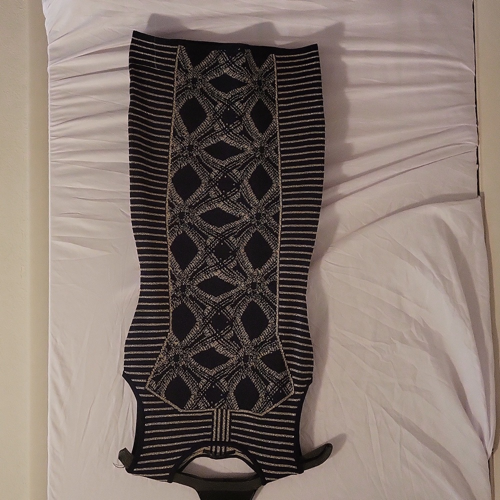 Blue and gold bodycon dress